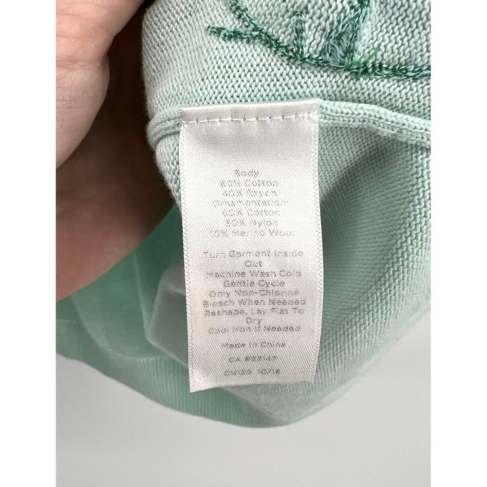 Talbots Floral Embroidered Cardigan Sweater Size 2Xp Mint Green Pom Pom Detail - Picture 6 of 12